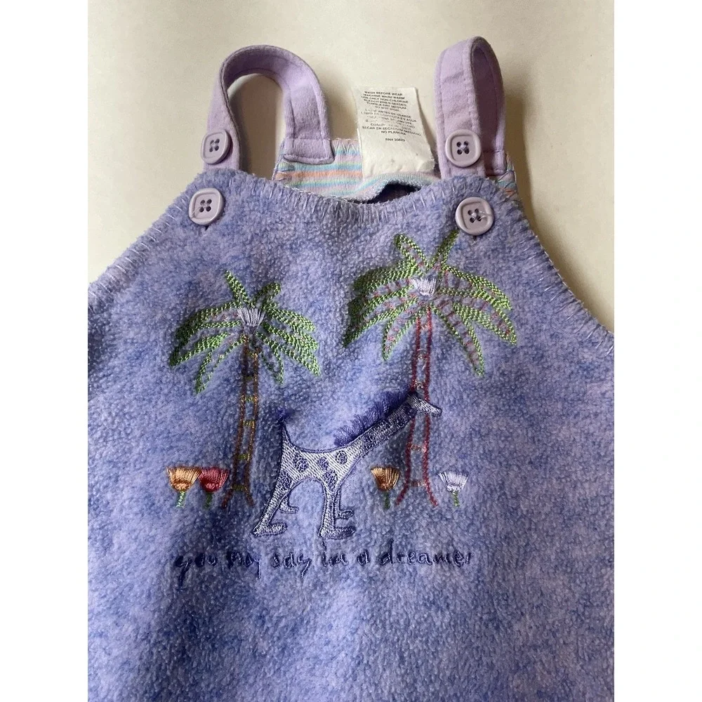 Vintage Carters John Lennon Fleece Overalls 3-6 Month‎ Lavender Purple Giraffe